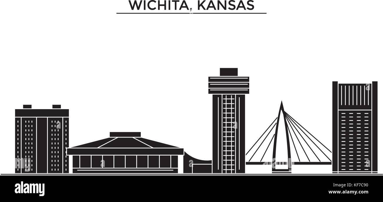 Usa, Kansas, Wichita Architektur vektor Skyline der Stadt, Reisen Stadtbild mit Sehenswürdigkeiten, Gebäuden, isolierte Sehenswürdigkeiten auf Hintergrund Stock Vektor