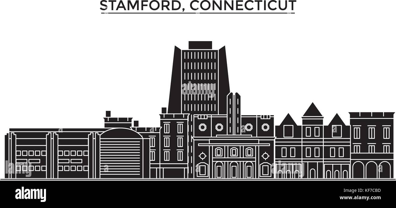Usa, Stamford, Connecticut Architektur vektor Skyline der Stadt, Reisen Stadtbild mit Sehenswürdigkeiten, Gebäuden, isolierte Sehenswürdigkeiten auf Hintergrund Stock Vektor