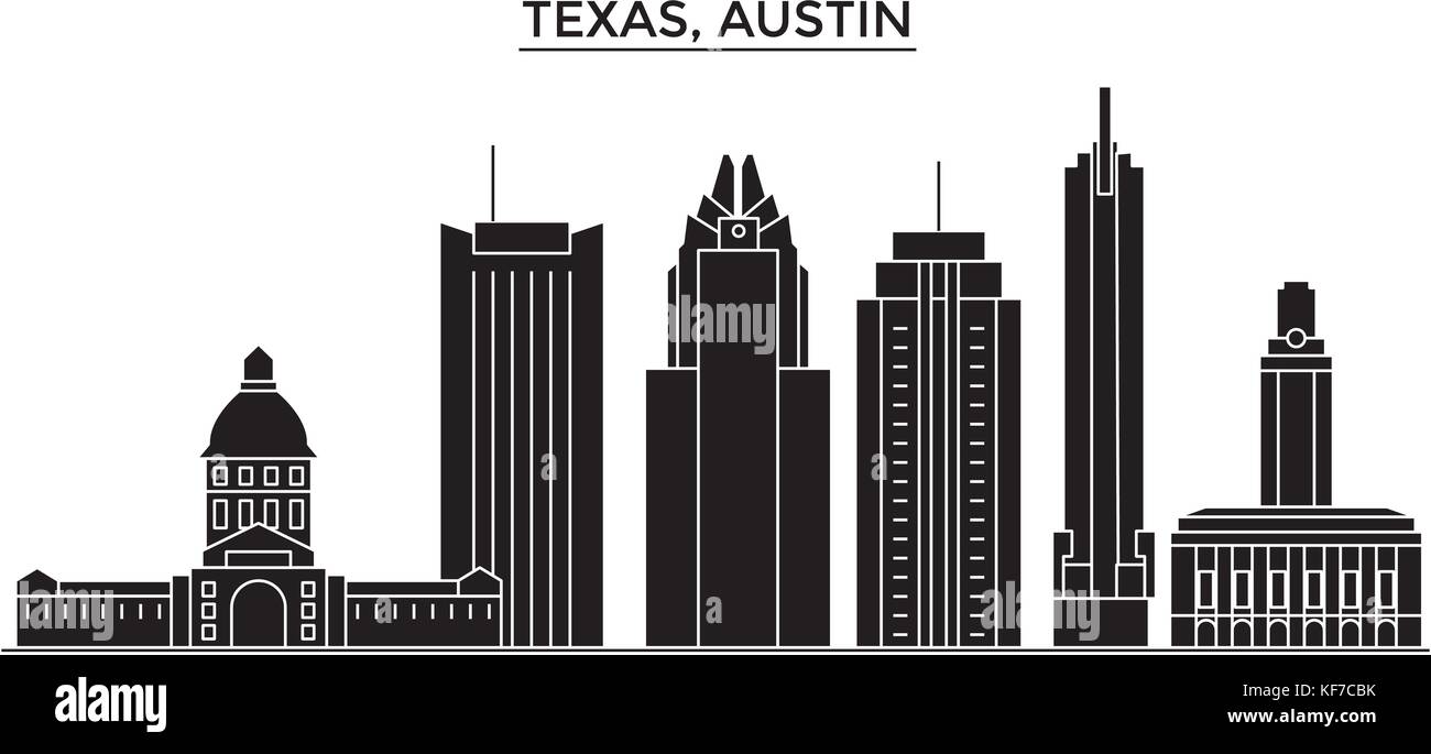 Usa, Texas, Austin Architektur vektor Skyline der Stadt, Reisen Stadtbild mit Sehenswürdigkeiten, Gebäuden, isolierte Sehenswürdigkeiten auf Hintergrund Stock Vektor