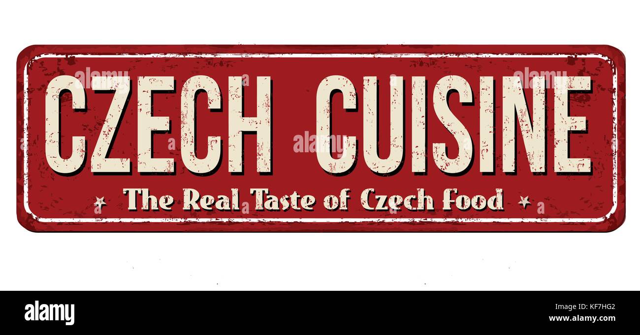 Authentische tschechische Küche vintage rostiges Metall Zeichen auf weißem Hintergrund, Vector Illustration Stock Vektor
