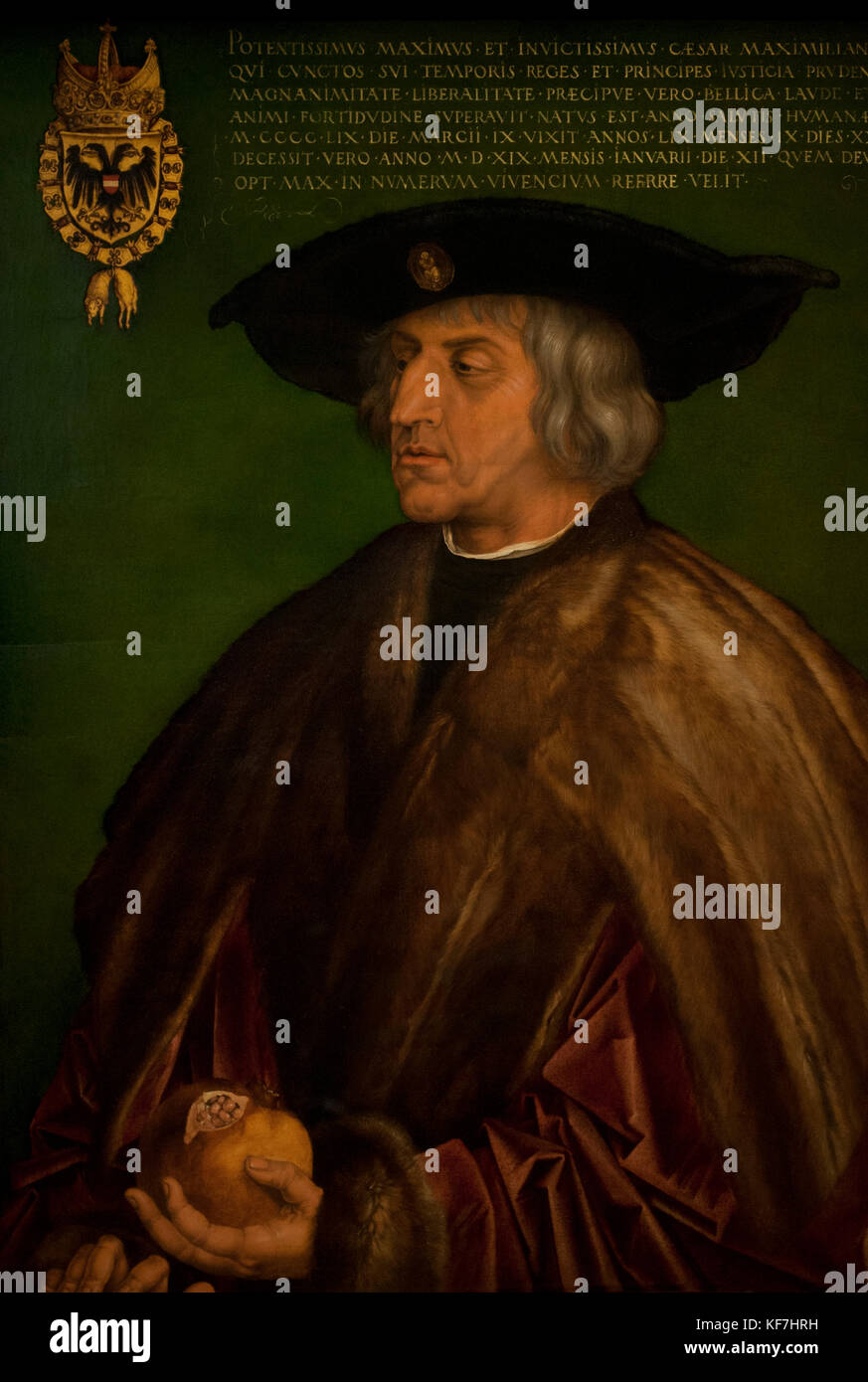 Maximilian I. (1459-1519) Kaiser des Heiligen Römischen Reiches. Habsburg Haus. Porträt, 1519 von Albrecht Dürer (1471-1528) Kunsthistorisches Museum (Kunst Geschichte Museum). Wien. Österreich. Stockfoto