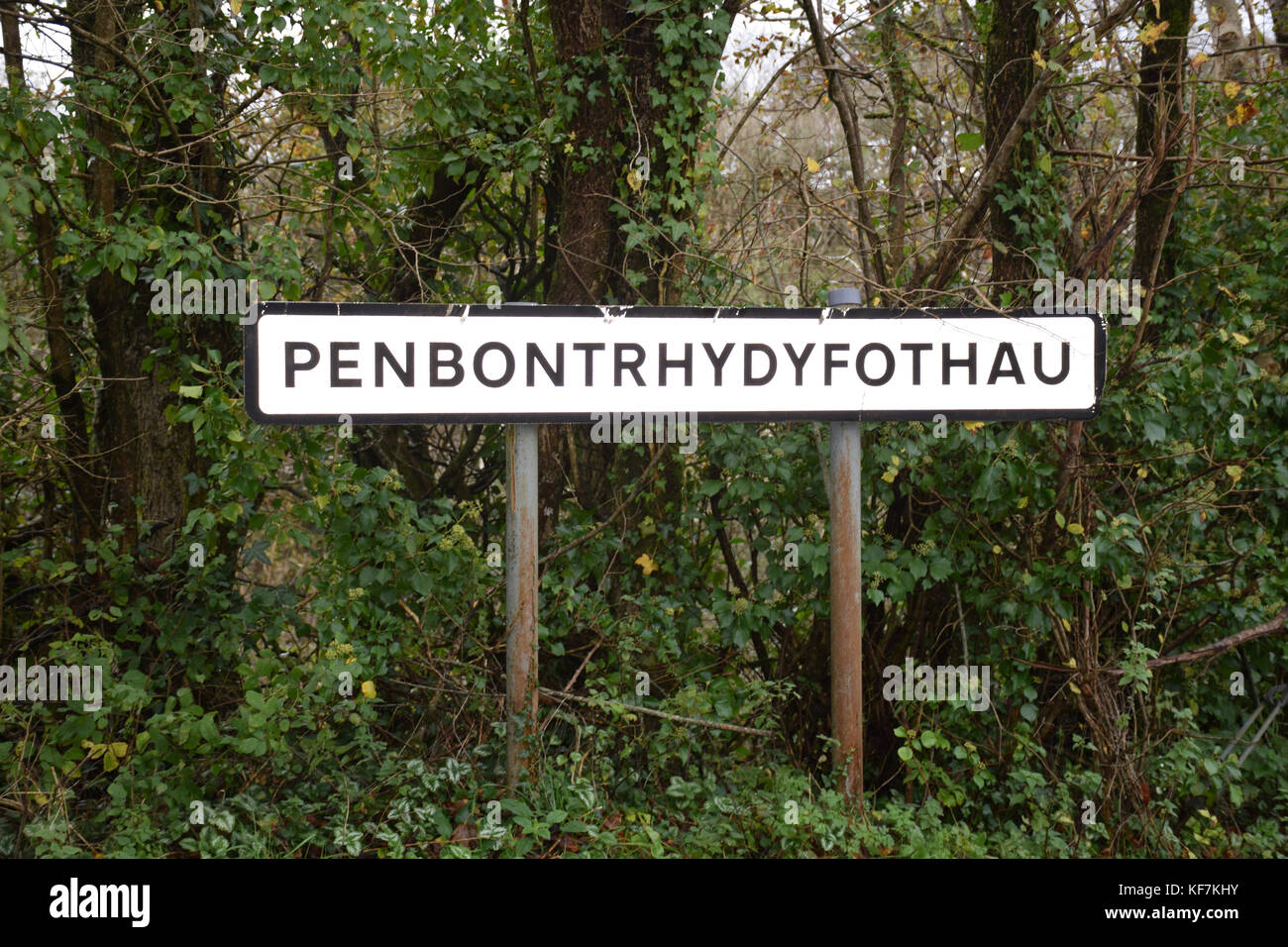 Penbontrhydyfothau, sehr lange Namen für Dorf in West Wales Stockfoto