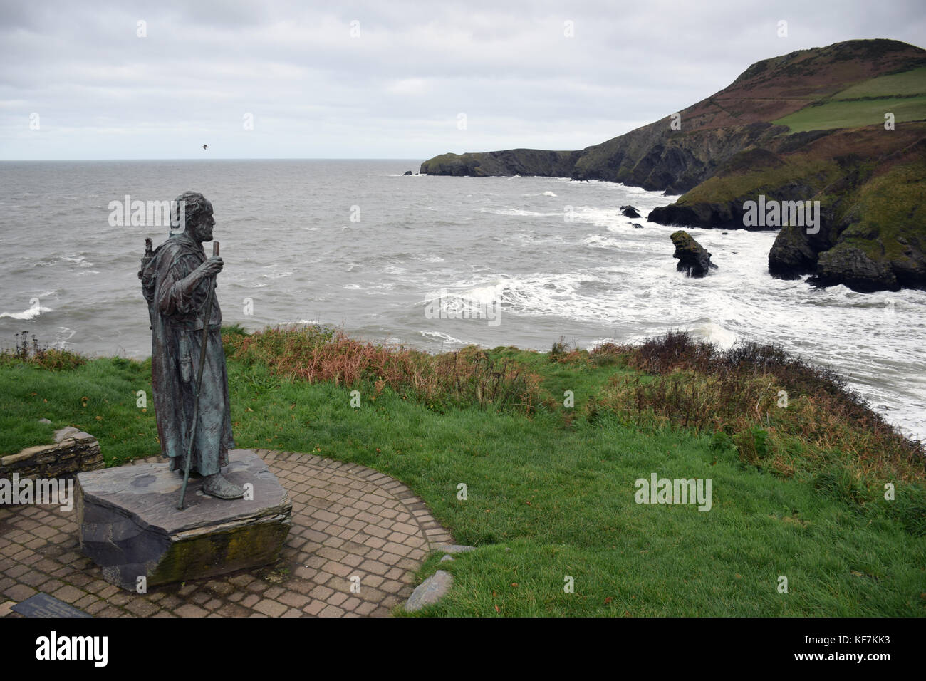 Statue des Hl. carannog, llangrannog, Ceredigion, Wales Stockfotografie