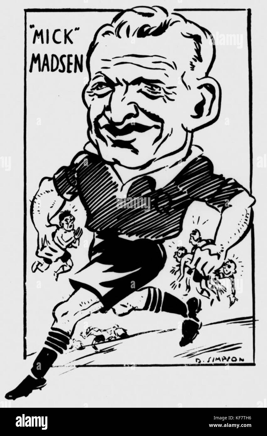 1 135327 Komikbild von Rugby League footballer Mick Madsen, 1936 Stockfoto