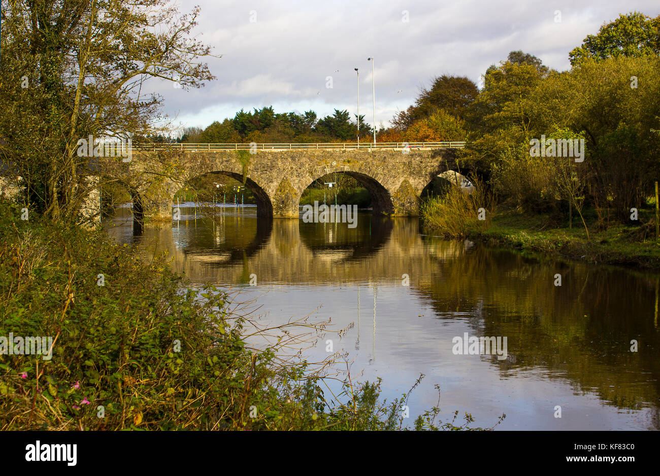 Die alte, aus Stein gebauten Shaw's Bridge über den Fluss Lagan in der Nähe der Kleinen Mühle Dorf Edenderry am Stadtrand von Süden Belfasts in Norther Stockfoto