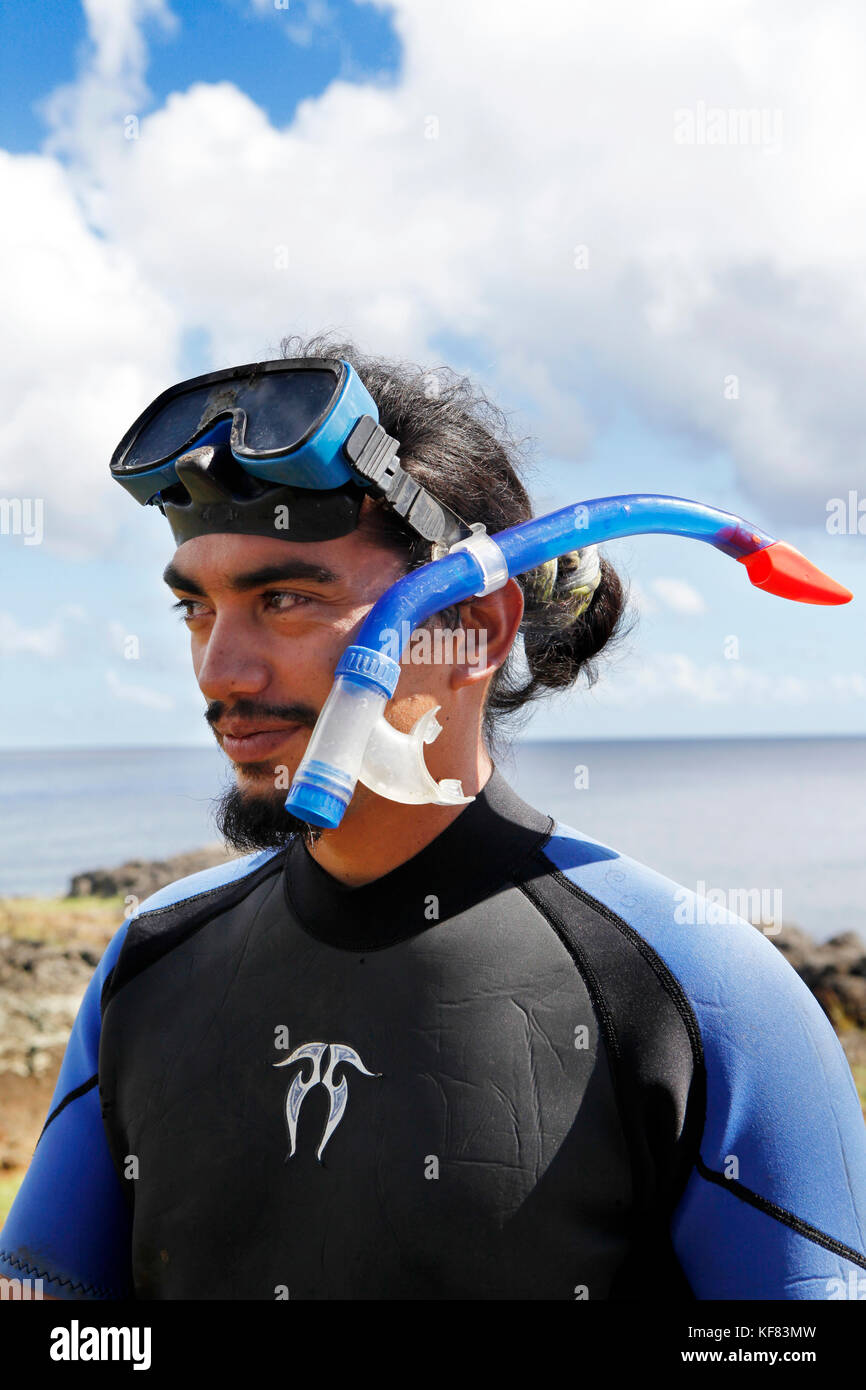 Easter Island, Chile, Isla de Pascua, Rapa Nui, Schnorcheln und Freitauchen rund um die Inseln unter dem birdman Klippen Stockfoto