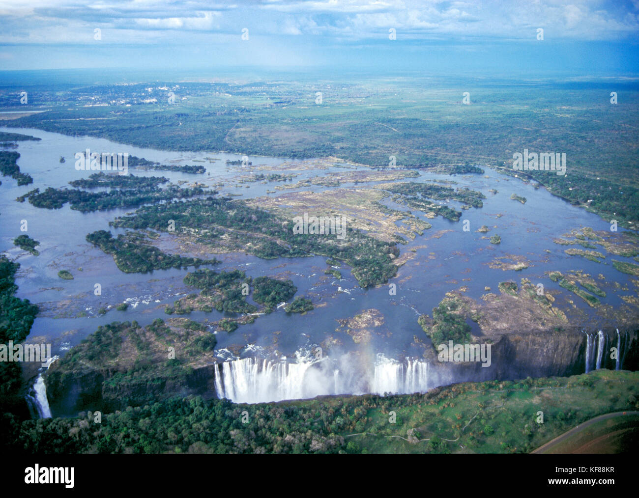 Simbabwe, Victoria Falls, Afrika, eine Luftaufnahme von Victoria Falls, Sambia suchen Stockfoto