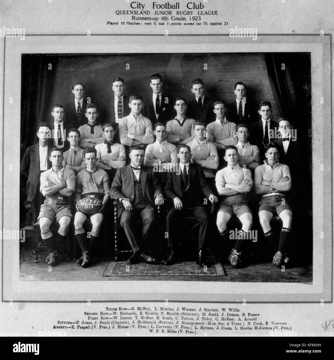 1 126247 City Football Club, Queensland Junior Rugby League, Läufer bis 4. Klasse, 1923 Stockfoto