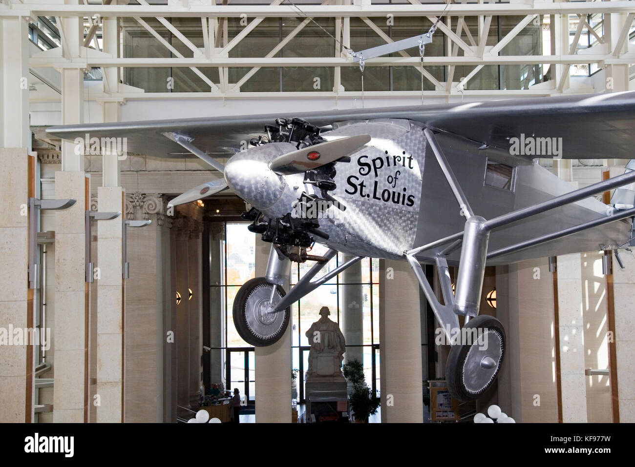 Nachbildung des Spirit of St. Louis erster Transatlantikflug von Charles Lindberg. Im Missouri Historical Society Museum im Forest Park. St. Lou Stockfoto