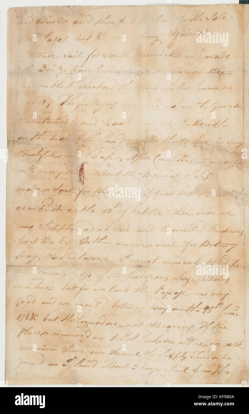 966514 Brief zum 10. Juli 1788 Hauptsitz Sidney Stadt New South Wales gerichtet an Frau Maria Fogewell Totness Devon Stockfoto