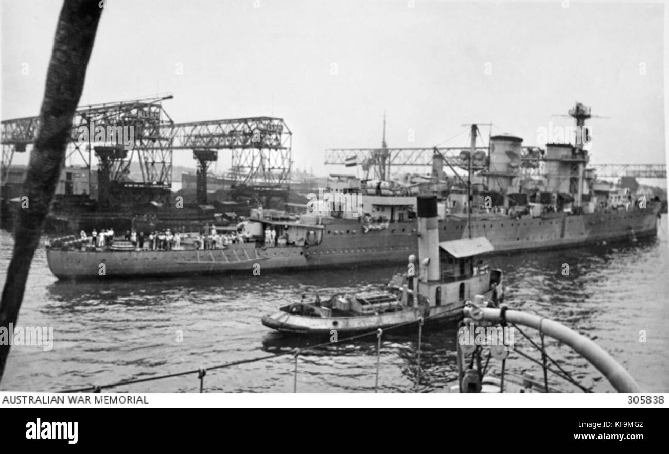Niederländische cruiser Java bei Batavia im Februar 1942 Stockfoto