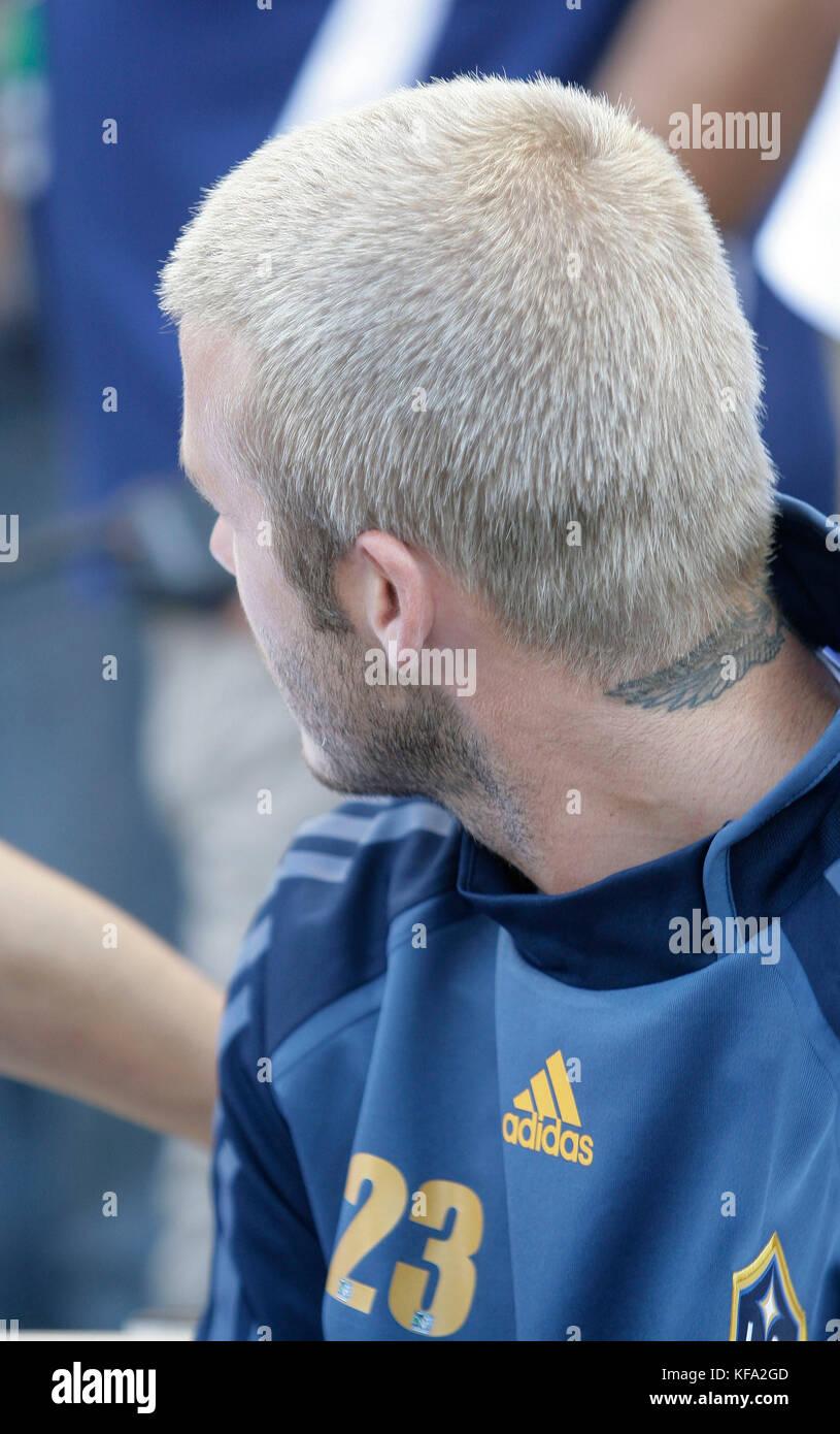 David Beckham auf der Bank vor einem Los Angeles Galaxy Fußballspiel gegen Chelsea im Home Depot Center in Carson, CA am Samstag, den 21. Juli 2007. Foto: Francis Specker Stockfoto