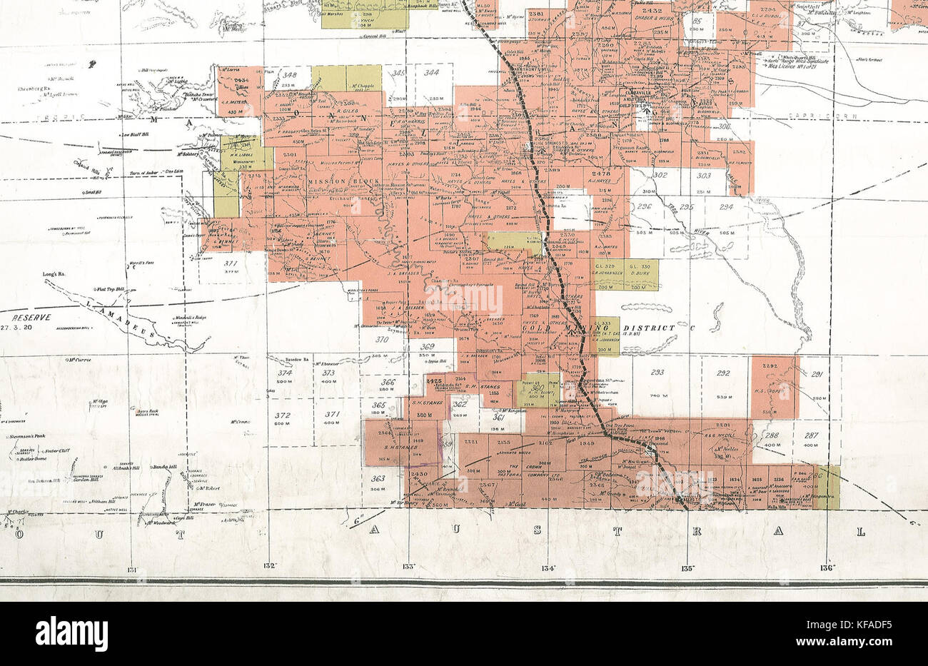 Central Australian pastorale Leasing von Hayes im Jahre 1922 im Besitz der Familie Stockfoto