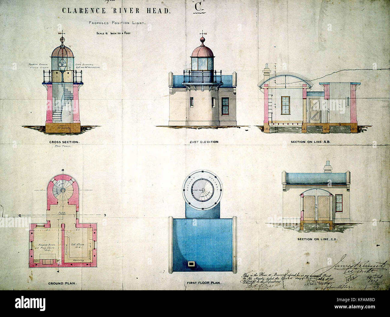Clarence River Licht vorgeschlagenen Pläne 1878 Stockfoto