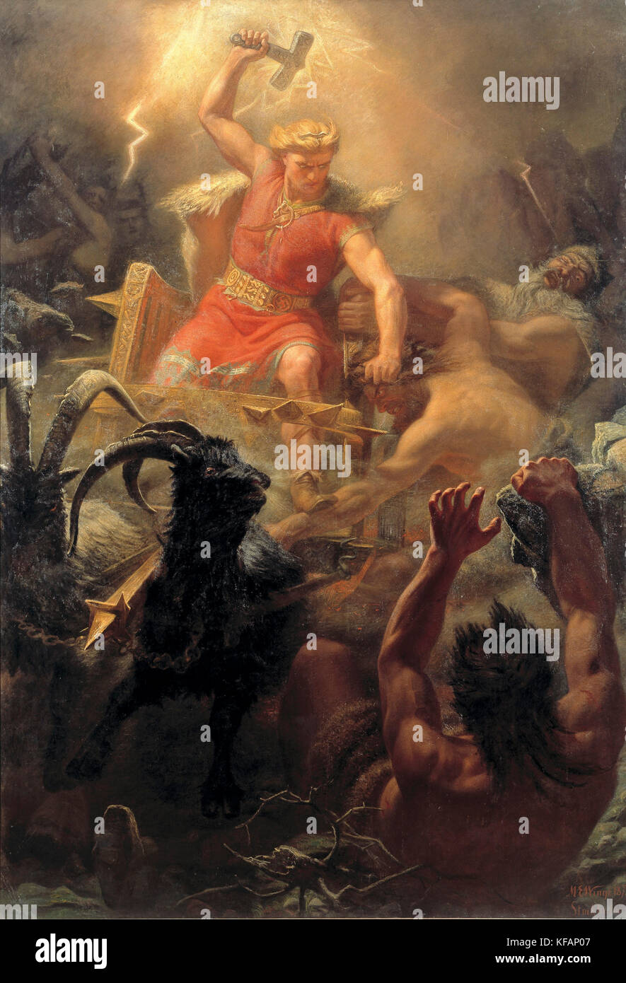 Thor's mit den Riesen Kampf von Mårten Eskil Winge, 1872 Stockfoto