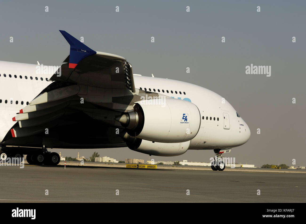 Motoren und Rumpf des Airbus A380-800 auf der Dubai Airshow 2007 Stockfoto