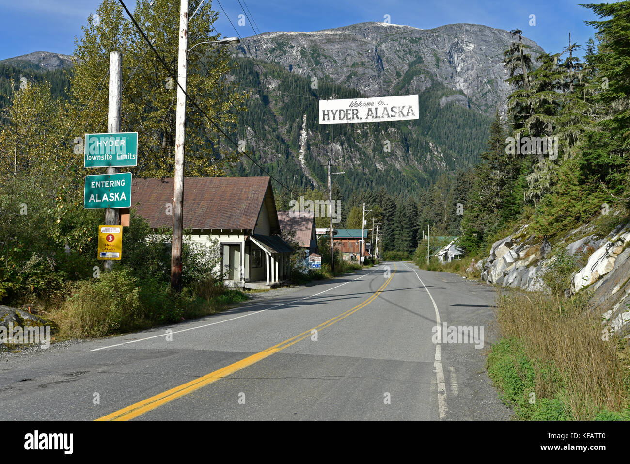 Hyder, Alaska, USA, Internationale Grenze, Grenze, Kanada, Stockfoto