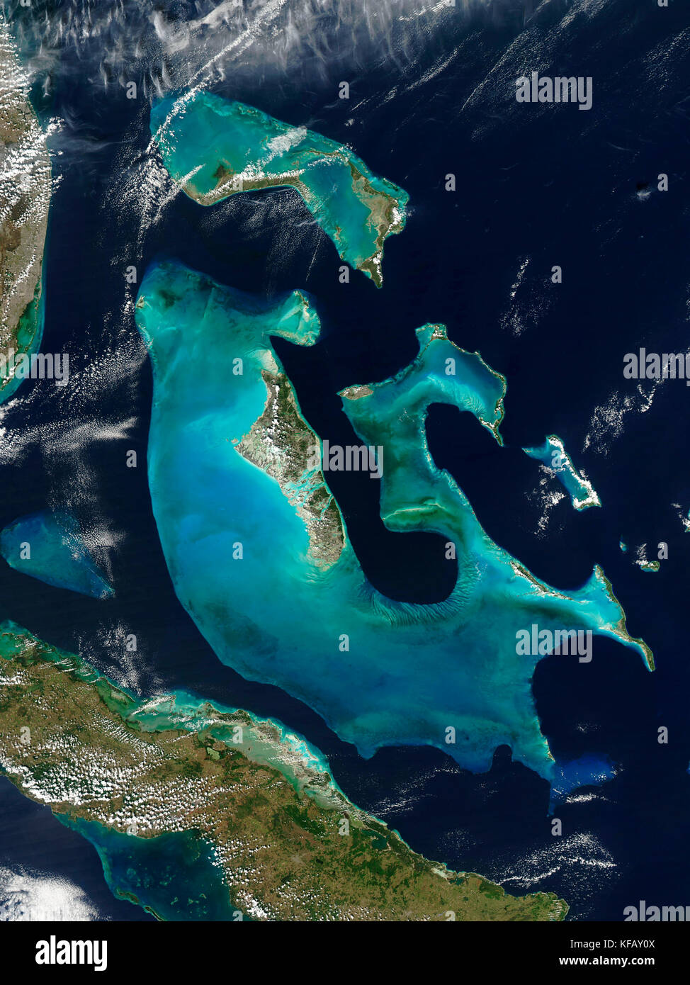 Bahama Inseln mit Kuba im Süden und der South Florida Küste im Westen Stockfoto
