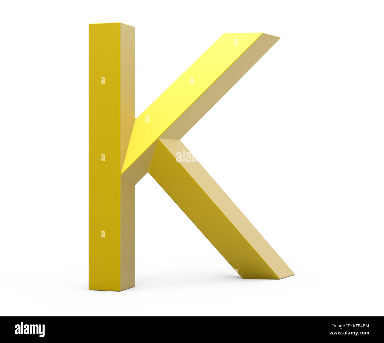 3D-Render golden abgeschrägte Alphabet K, Retro 3D font Design Stockfoto