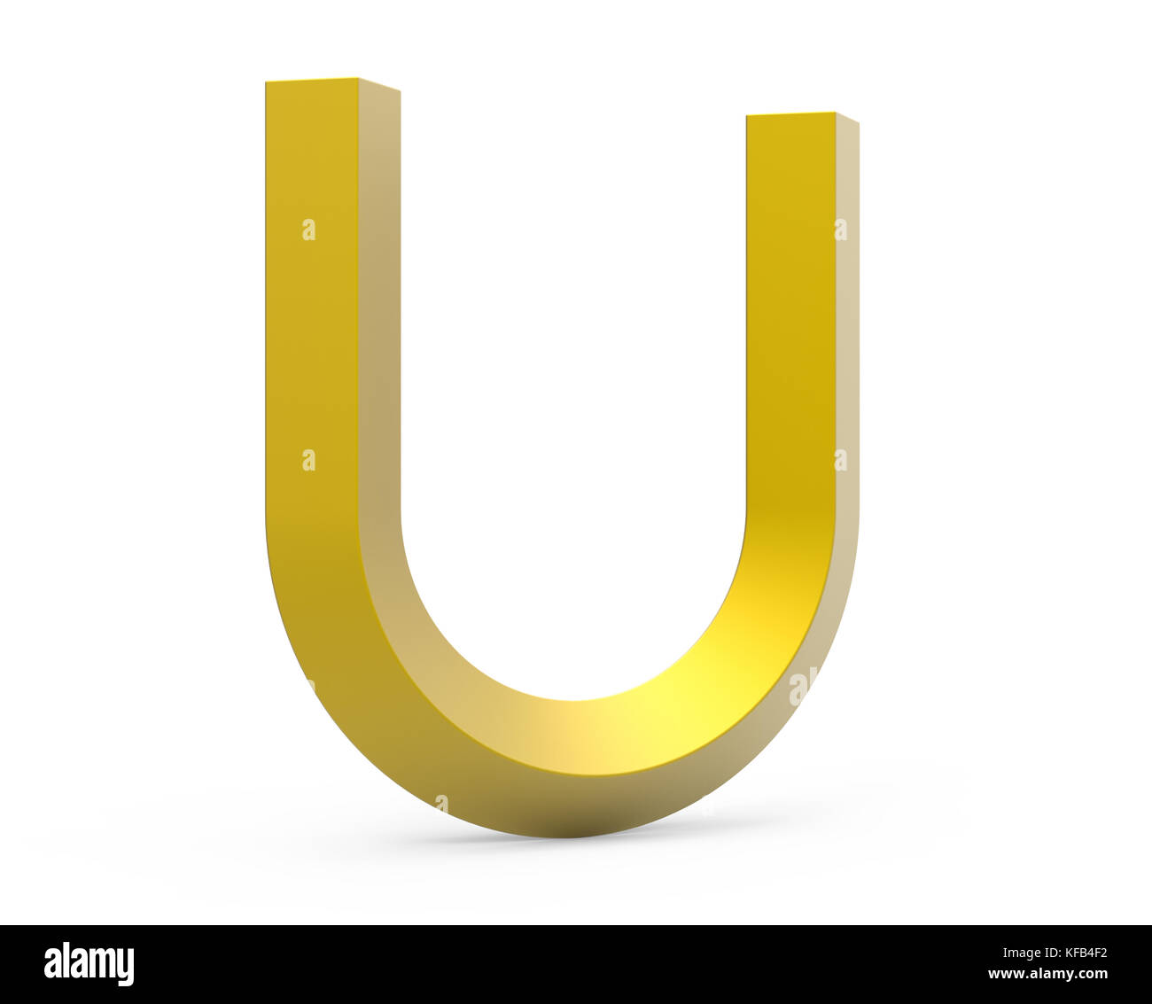 3D-Render golden abgeschrägte Alphabet U, Retro 3D font Design Stockfoto