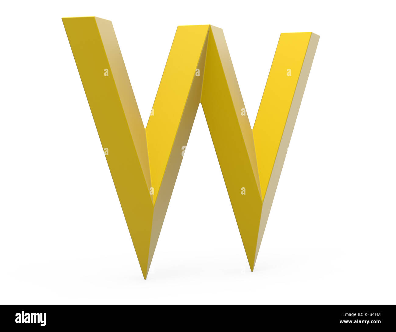 3D-Render golden abgeschrägte Alphabet W, Retro 3D font Design Stockfoto