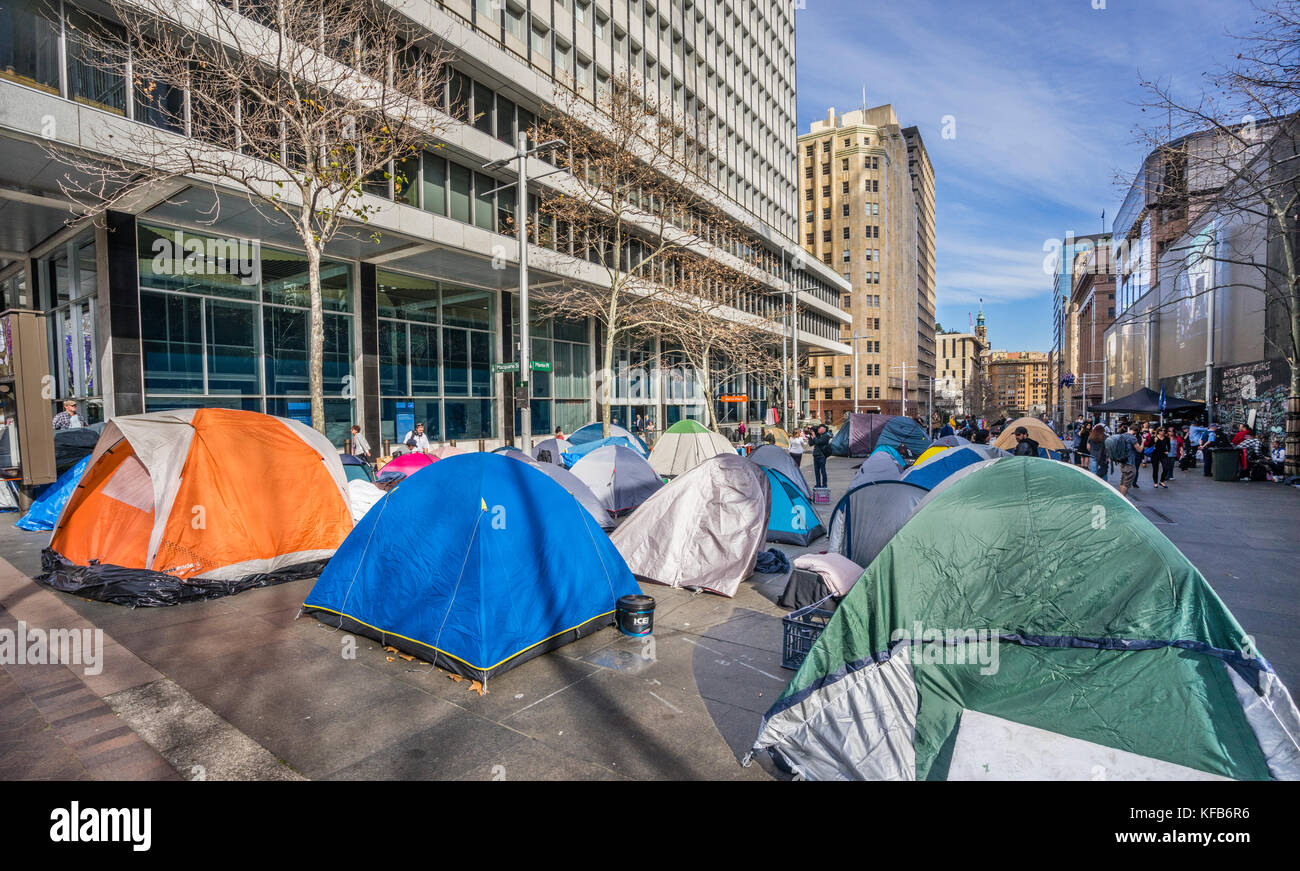 Australien, New South Wales, Sydney, die Obdachlosen Zeltstadt vor der Reserve Bank in Australien am Martin Place im Herzen der Stadt Stockfoto