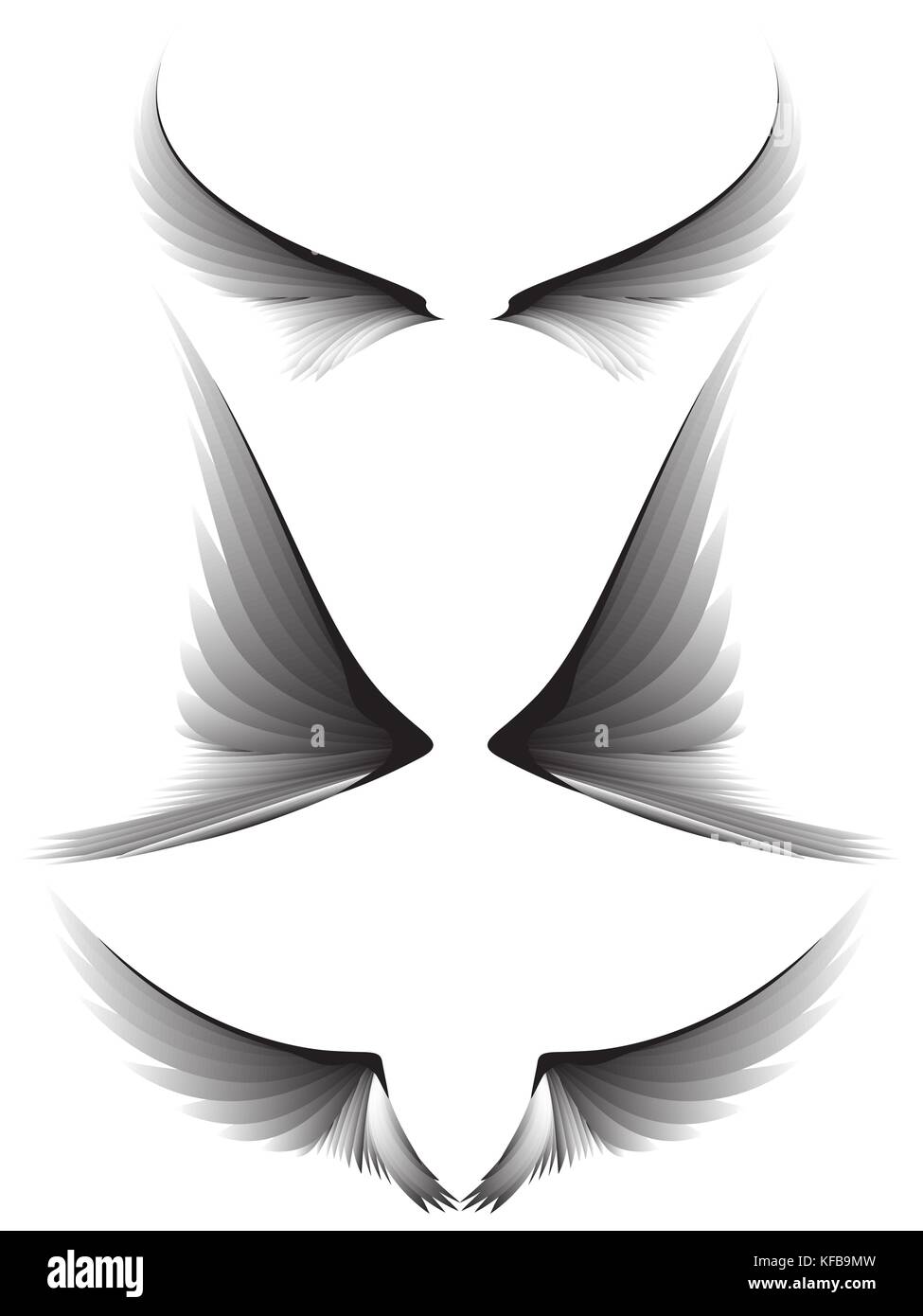 Set grau Flügel auf weißem Hintergrund, design Element Stock Vektor