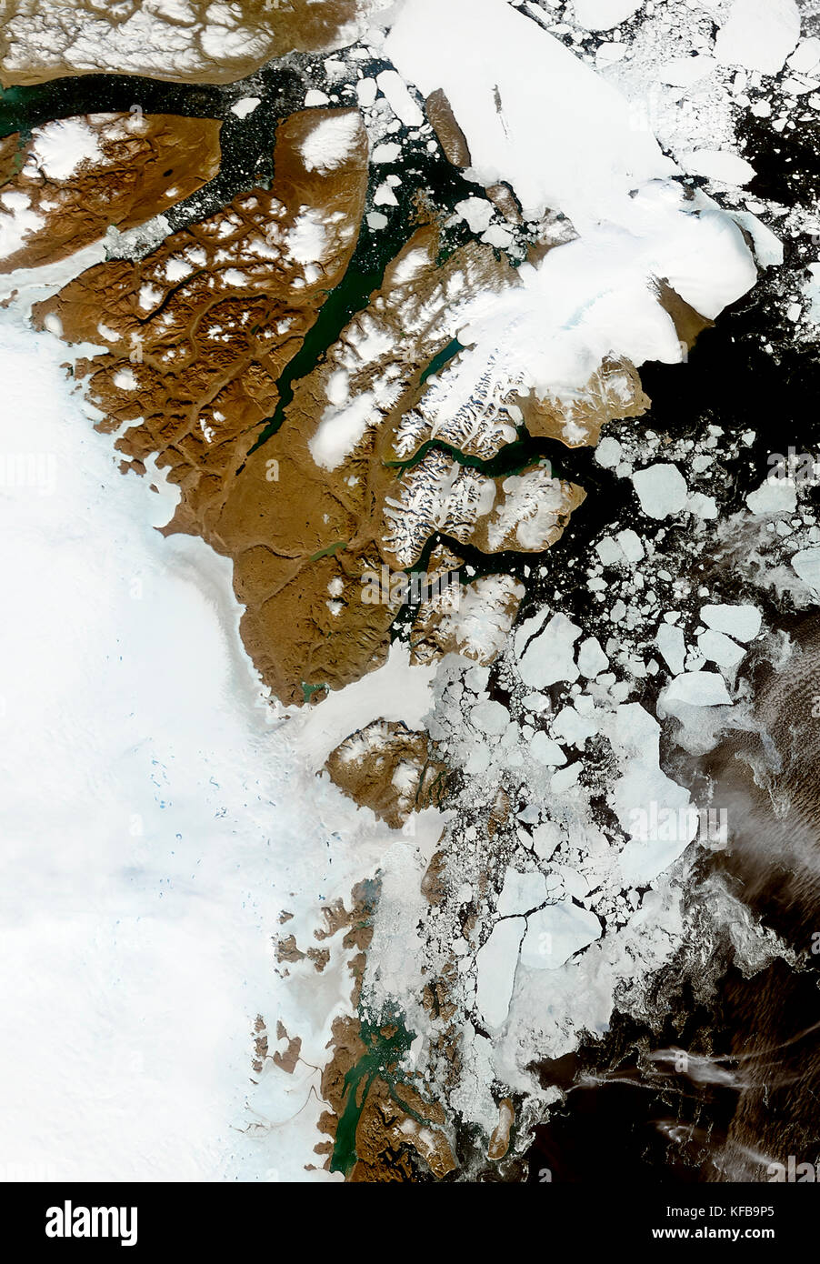 Dieses Bild des Grönländischen Eisschildes war am 30. August 2008 erfasst. Auf die Nordostküste Grönlands. Stockfoto