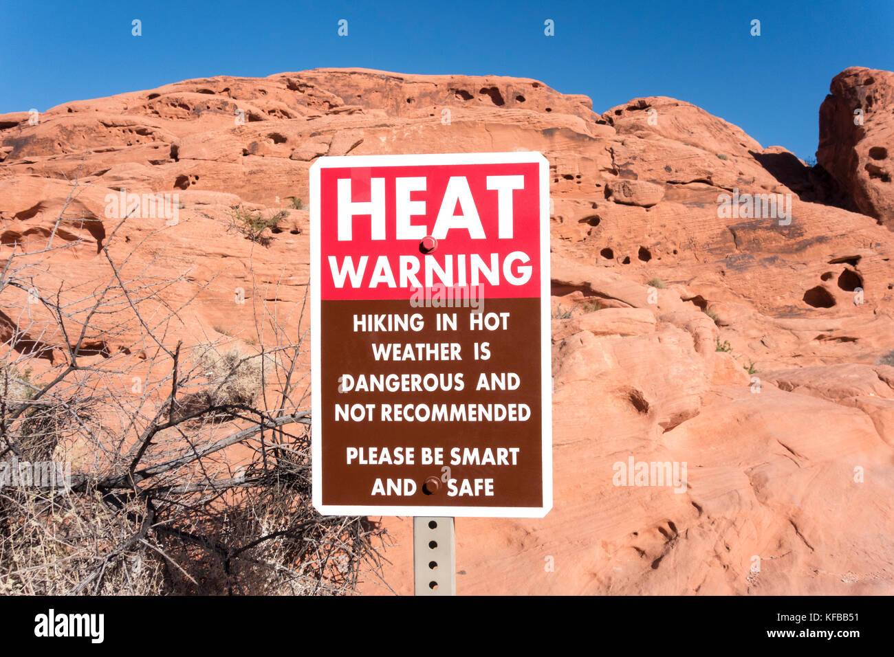 Valley of Fire State Park Nevada wärme Warnschild Stockfoto
