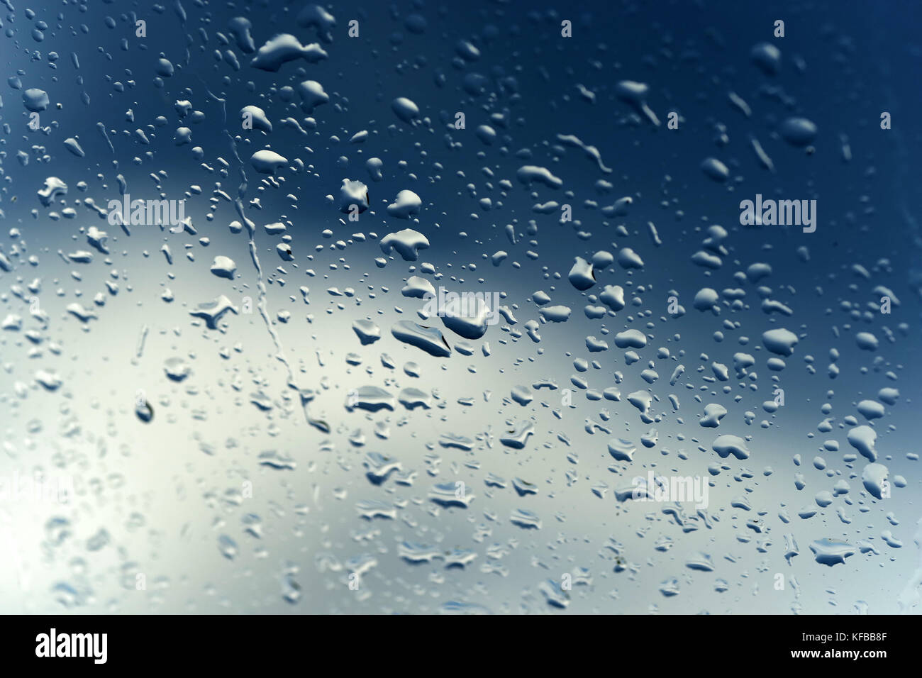 Regen Wassertropfen auf Fenster Glas Stockfoto