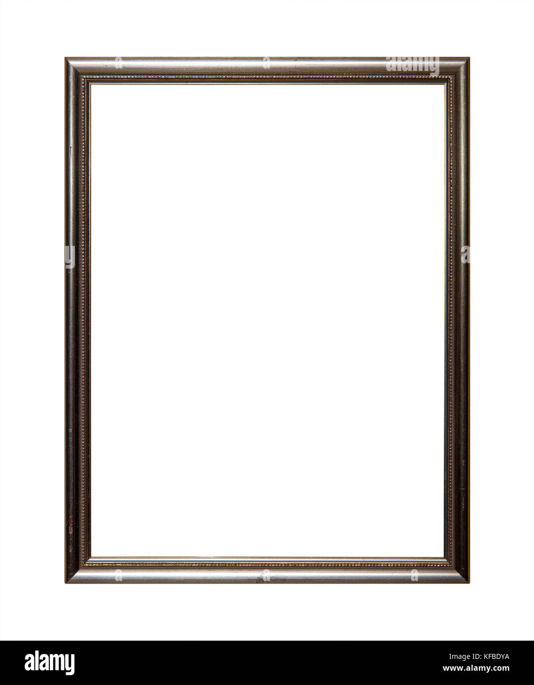 Jahrgang alte hölzerne Classic silber grau lackiert senkrechten rechteckigen Rahmen für Bild, Foto oder Spiegel, auf weißem Hintergrund, in der Nähe Stockfoto