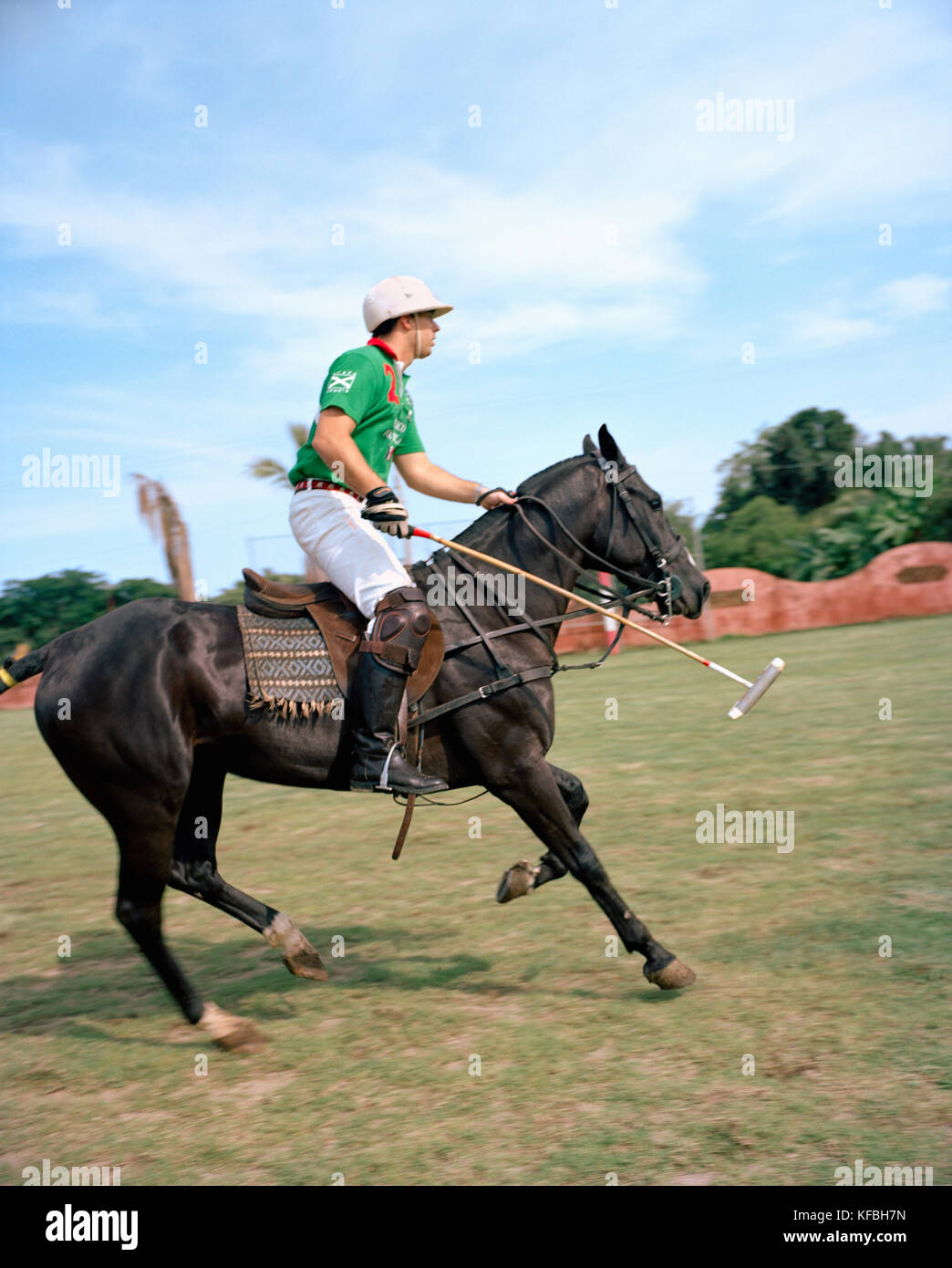 Mexiko, San Pancho, Robin Reyes auf Pferd spielen Polo von Rancho La Patrona Polo Club Stockfoto