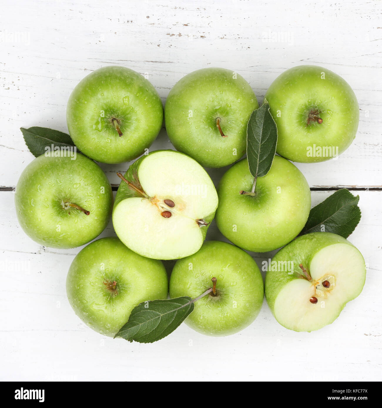 Äpfel Apfel Obst Früchte Square green Top view Essen Stockfoto