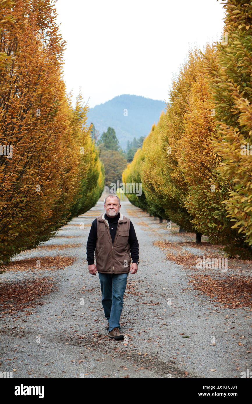 Usa, Oregon, Medford, cal Schmidt steht auf seinem Bauernhof, Familie Schmidt Weinbergen im schönen Applegate Valley befindet und von Judy besessen und c Stockfoto