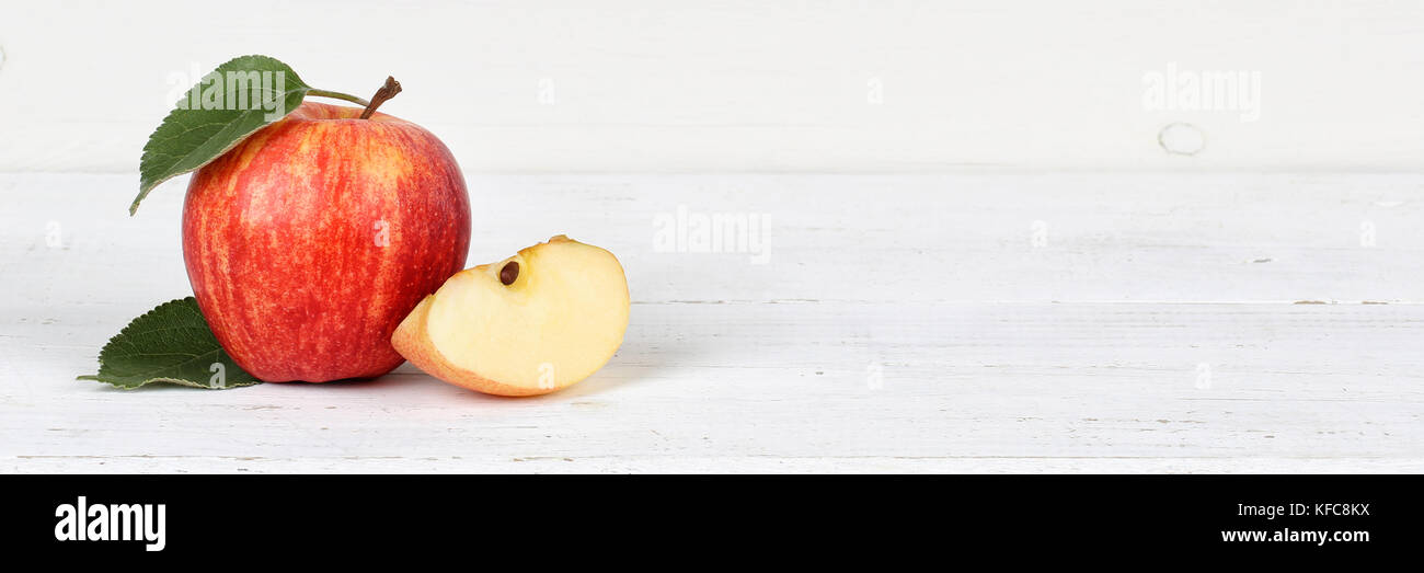 Apple Obst Früchte rote Fahne copyspace auf Holzbrett Essen Stockfoto