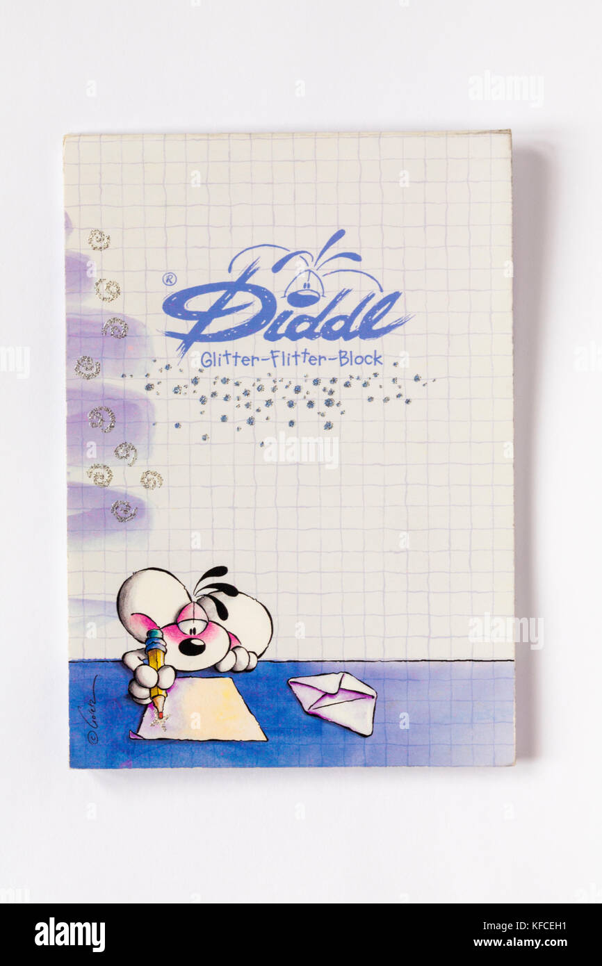 Diddl glitter Flitter block Buch auf weißem Hintergrund Stockfoto
