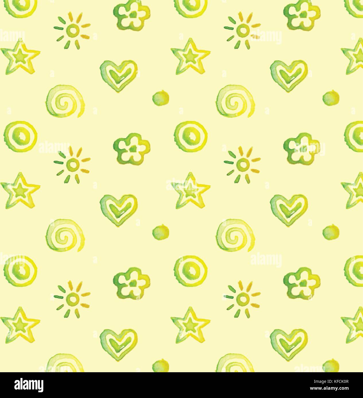 Vektor nahtlose Muster, Hintergrund Aquarell cute Gekritzel auf Gelb. Stock Vektor
