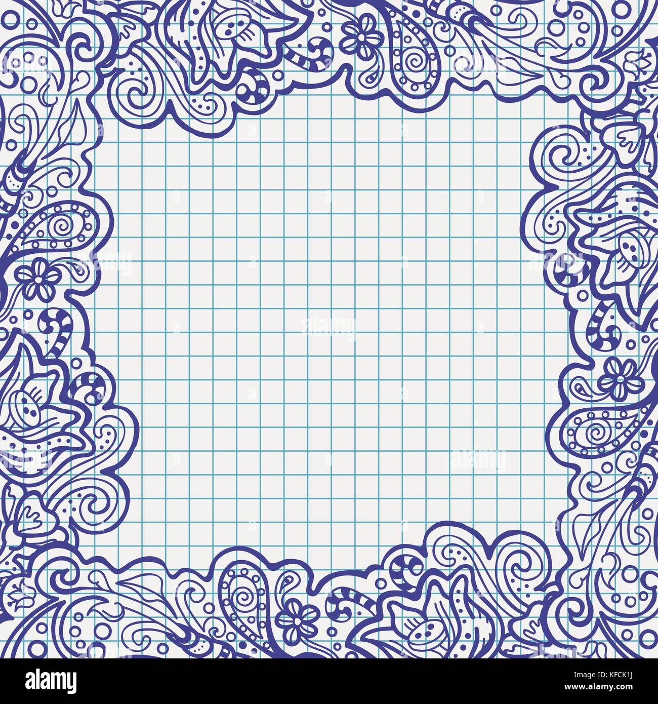 Pen florale Rahmen auf Schule notebook Papier Stock Vektor