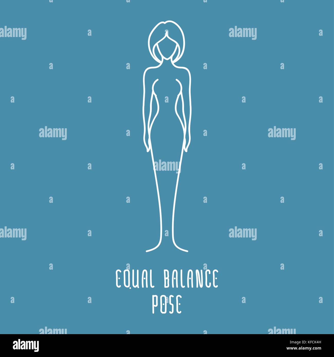 Yoga pose flache Linie Symbol, einfache Zeichen der Frau im Gleichgewicht darstellen, weißer Umriss logo isoliert auf Blau-Vektor Asana, Designelemente für Yoga und Stock Vektor