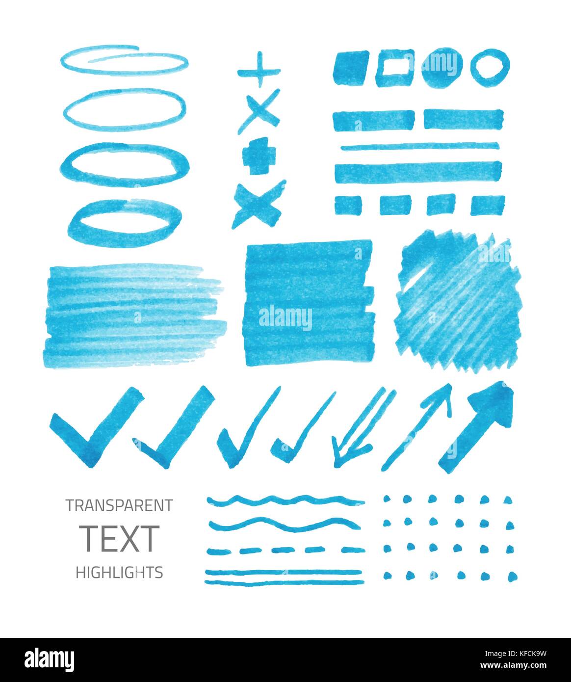 Vektor einrichten von transparenten Textmarker markiert, blaue Farbe isoliert auf weißem Stock Vektor