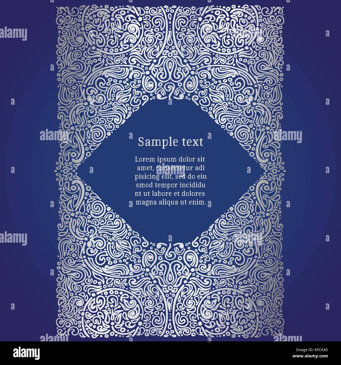 Prunkvolle orientalische Einladungskarte, Silberfolie auf Blau, Vektor, Abbildung Stock Vektor