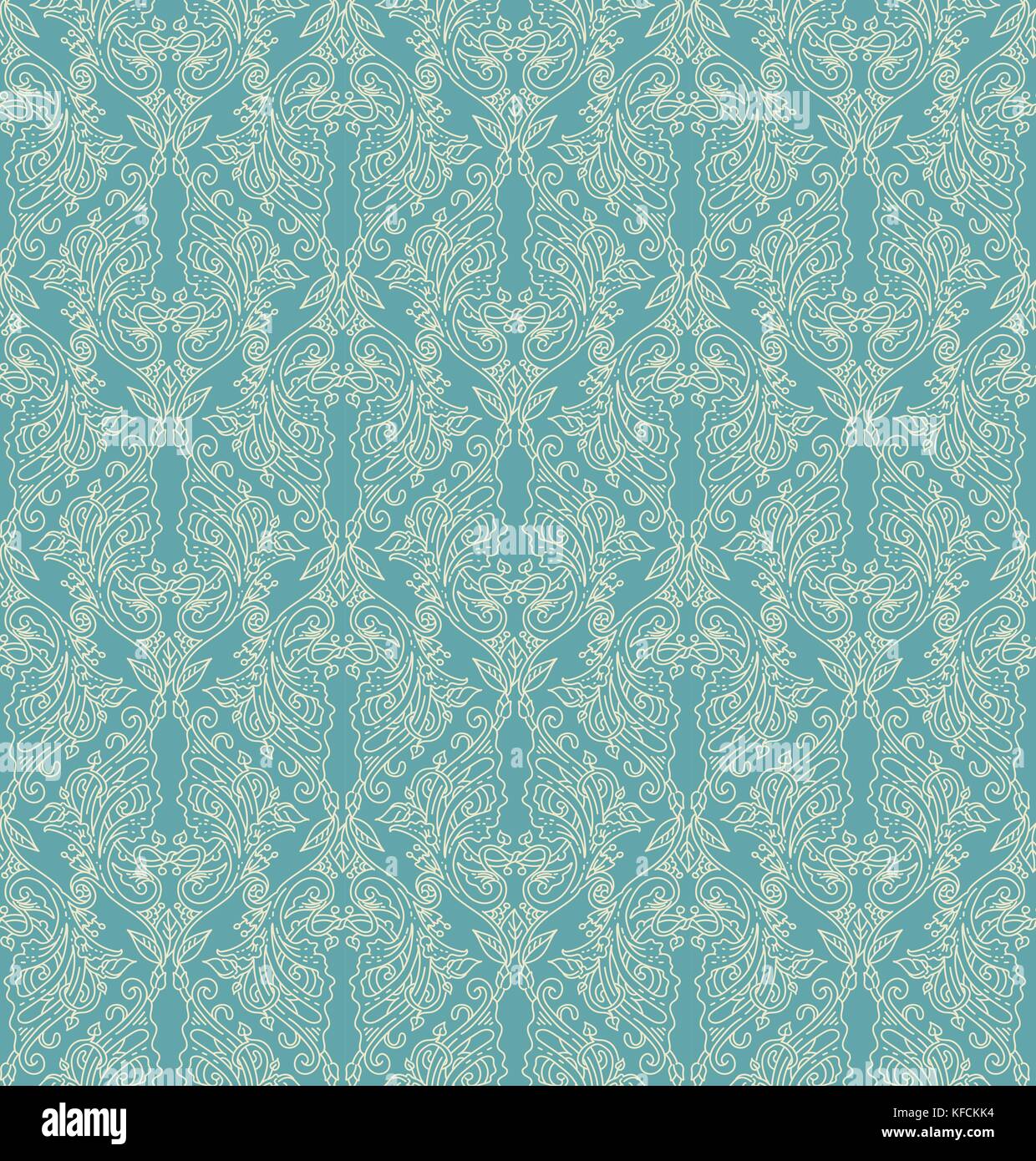 Florale nahtlose Muster - vector Abbildung: Detaillierte Ornament von floralen Zweige und Äste, in blauen Farben Stock Vektor