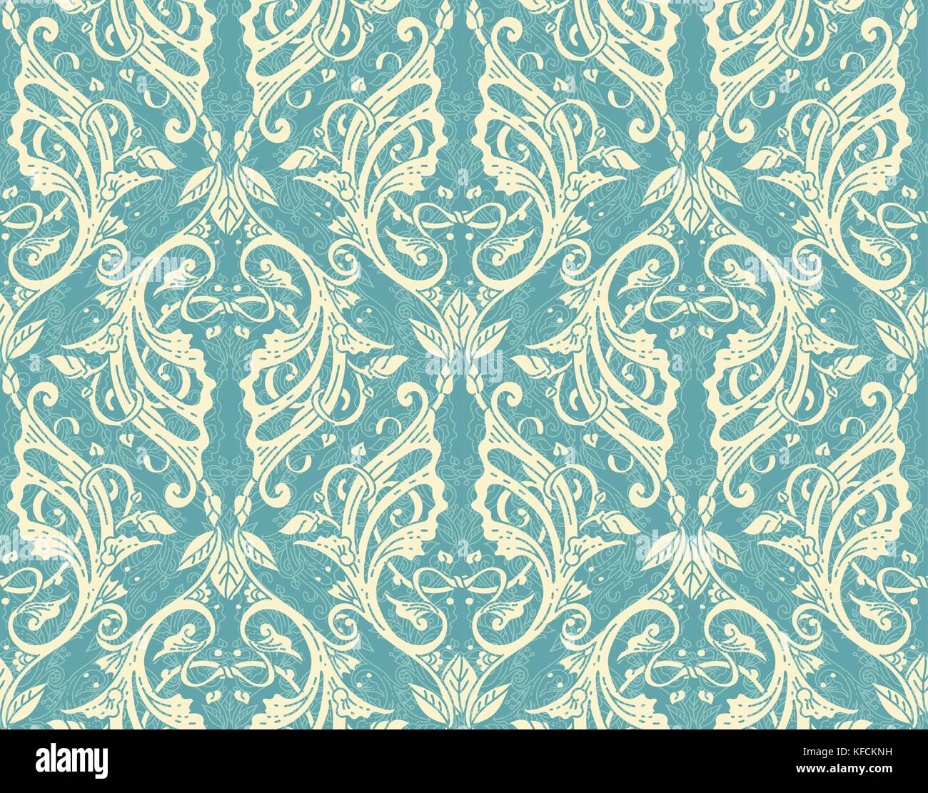 Florale nahtlose Muster - vector Abbildung: Detaillierte Ornament von floralen Zweige und Äste, in blauen Farben Stock Vektor