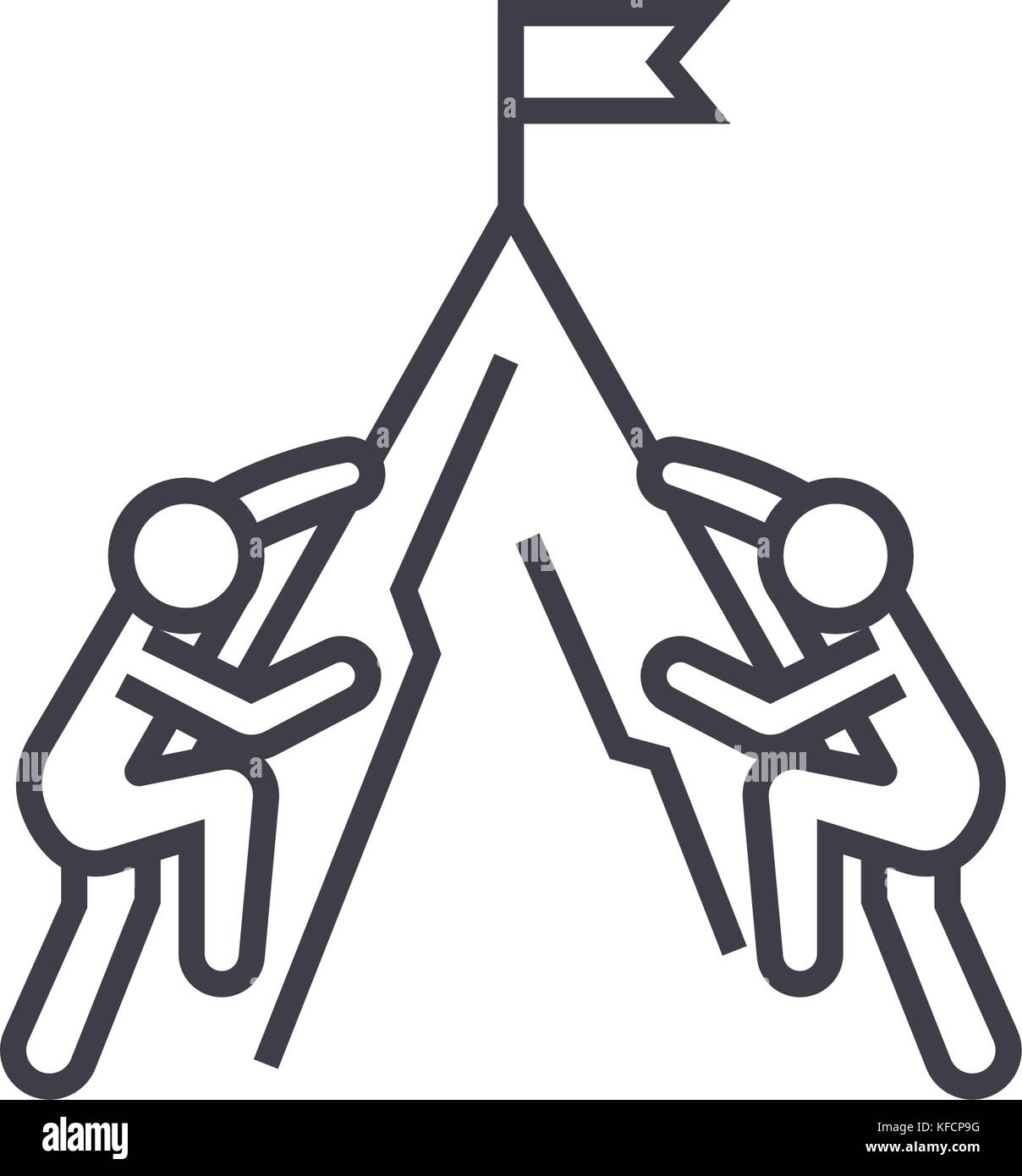 Wettbewerb Konzept, Flagge und Berg steigen Konzept Vektor thin line ...
