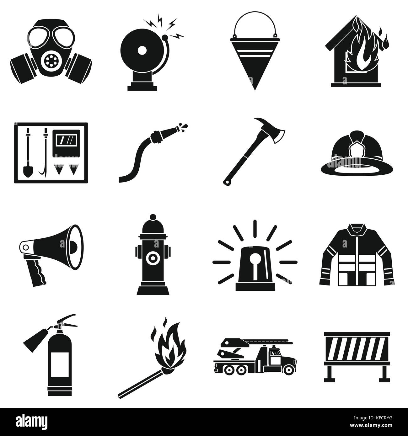 Feuerwehrmann tools Icons Set, einfachen Stil Stock Vektor