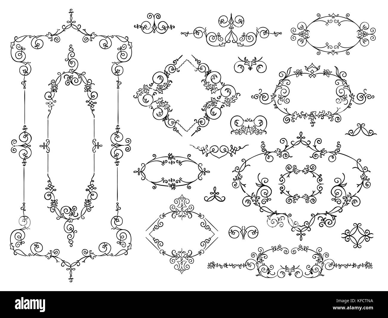 Vektor Hand gezeichnet doodle Grenze Frames mit Trennwänden und Vignetten eingestellt Stock Vektor