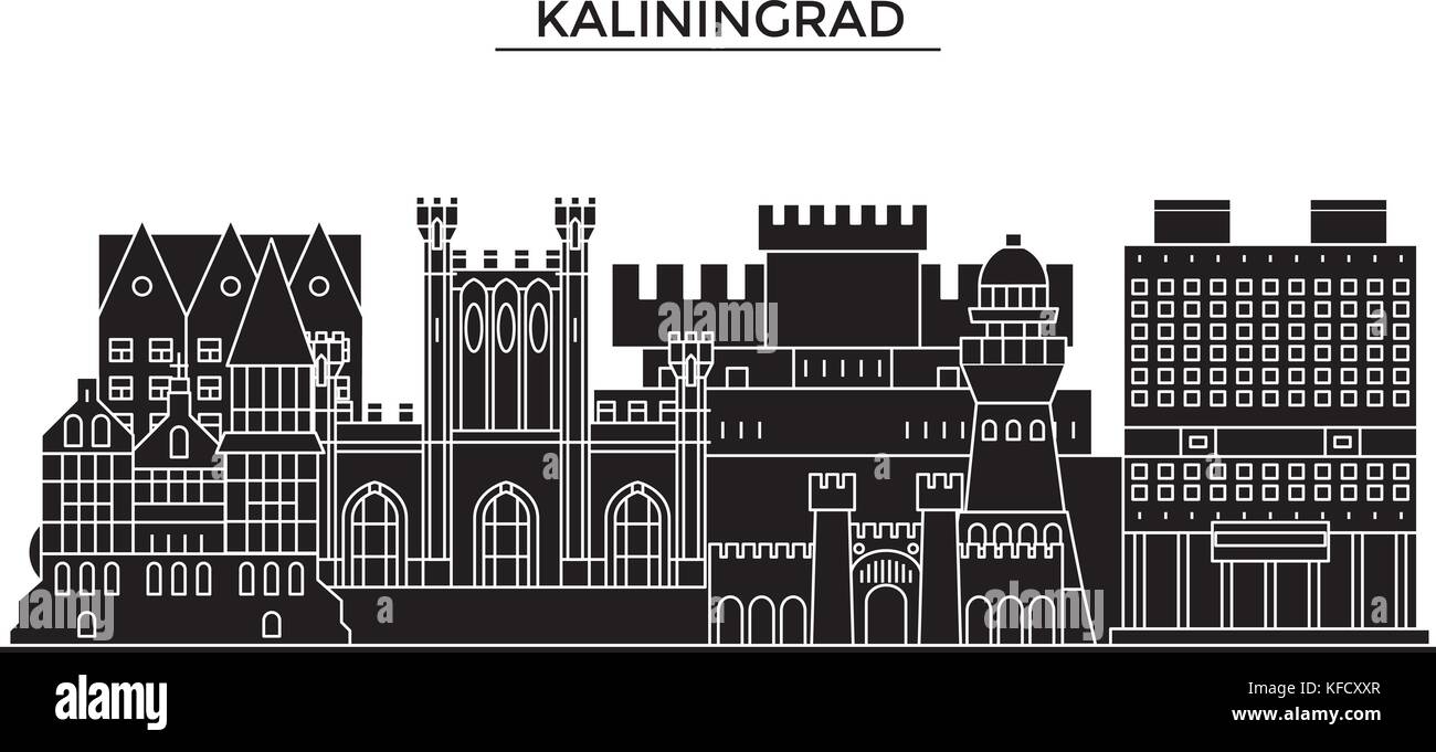 Russland, Kaliningrad Architektur städtischen Skyline mit Sehenswürdigkeiten, Stadt, Gebäude, Häuser, Landschaft, Stadt, Vektor bearbeitet werden Anschläge Stock Vektor