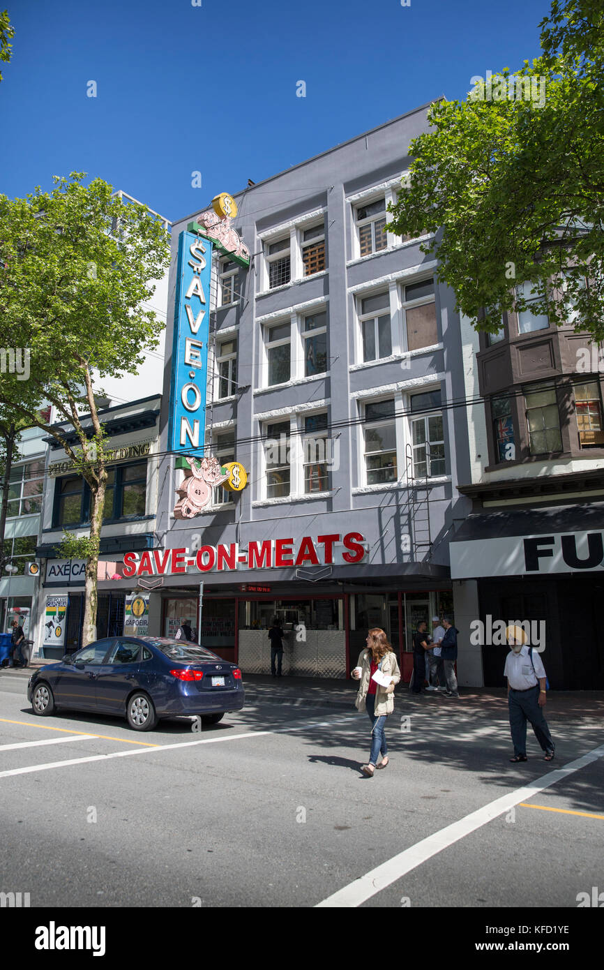 Kanada, Vancouver, British Columbia, Außenansicht auf Fleisch Restaurant auf West Hastings street speichern Stockfoto
