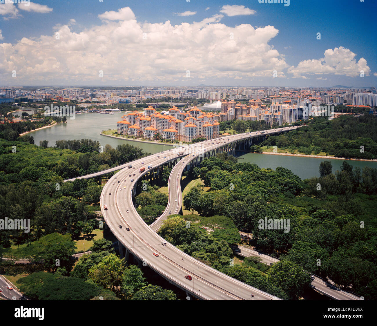 Singapur, Asien, hohen Winkel Blick auf eine Stadt mit East Coast Parkway Stockfoto