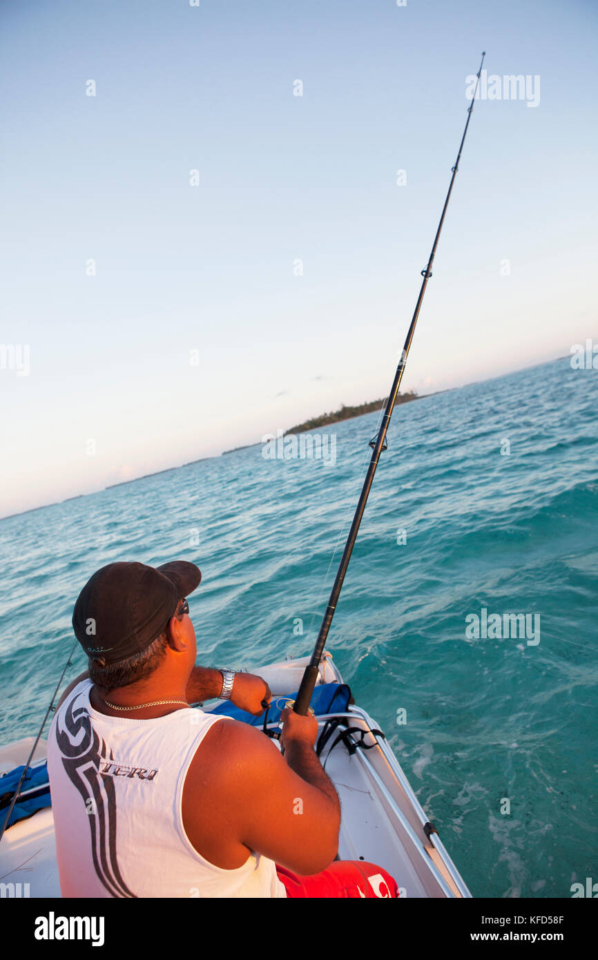 Französisch Polynesien Tahaa Island. Angeln in der Nähe der Insel Tahaa. Stockfoto